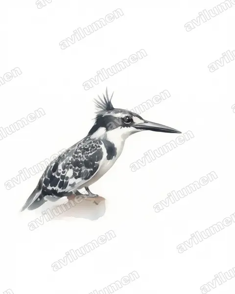 Ilustración en Acuarela: Ceryle rudis (Martín pescador pío)