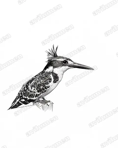 Ilustración en Tinta: Ceryle rudis (Martín pescador pío)