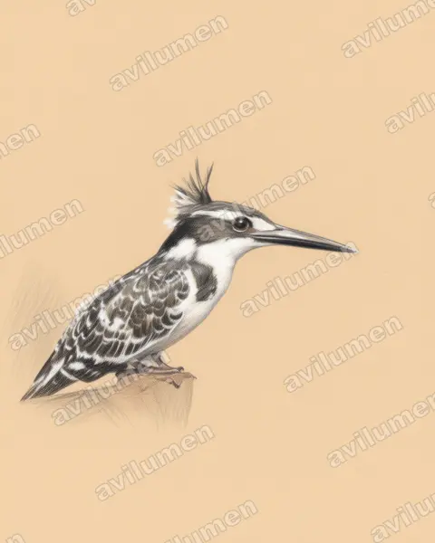 Ilustración en Lápiz de color: Ceryle rudis (Martín pescador pío)