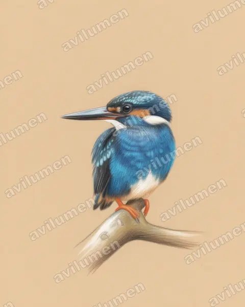 Illustration im Stil Buntstift: Silberzwergfischer (Ceyx argentatus)