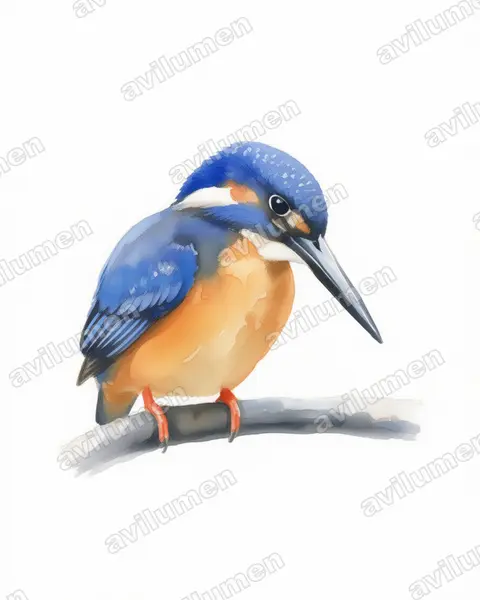 Illustration Aquarelle : Ceyx azureus (Martin-pêcheur à dos bleu)