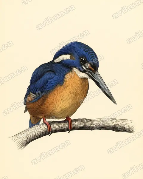 Illustration Planche ancienne : Ceyx azureus (Martin-pêcheur à dos bleu)