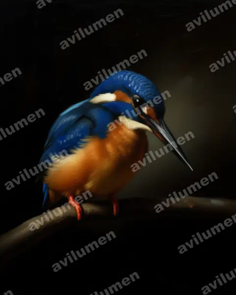 Illustration Huile : Ceyx azureus (Martin-pêcheur à dos bleu)