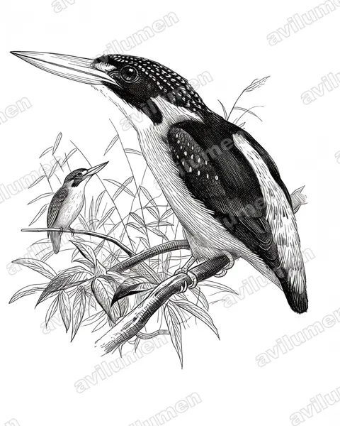 Buru dwarf kingfisher（Ceyx cajeli）的钢笔墨线插画