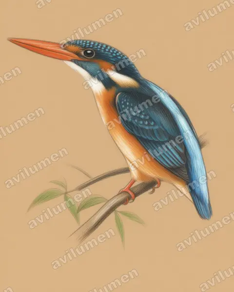 Buru dwarf kingfisher（Ceyx cajeli）的彩色铅笔插画