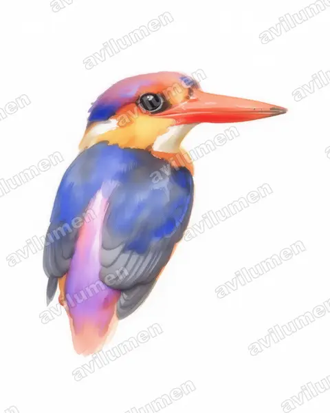 三趾翠鸟(Ceyx erithaca)的水彩插画