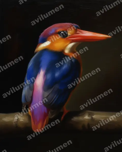 三趾翠鸟(Ceyx erithaca)的油画插画