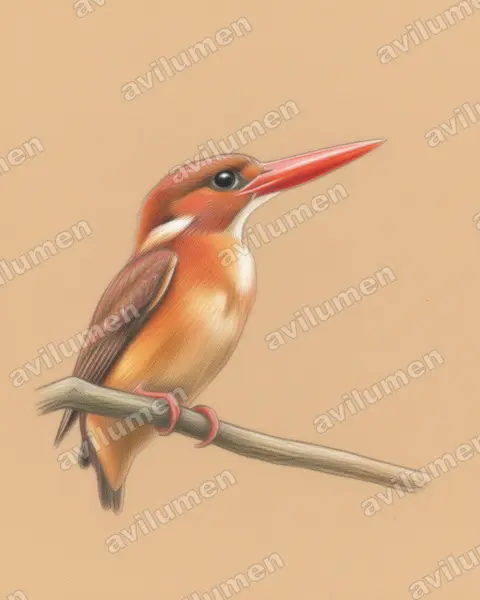 Illustration Crayon de couleur : Ceyx fallax (Martin-pêcheur multicolore)