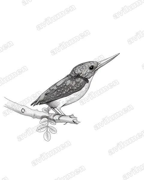 Illustration Encre : Ceyx lepidus (Martin-pêcheur gracieux)