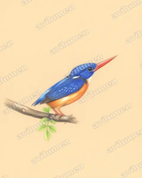 Illustration Crayon de couleur : Ceyx lepidus (Martin-pêcheur gracieux)