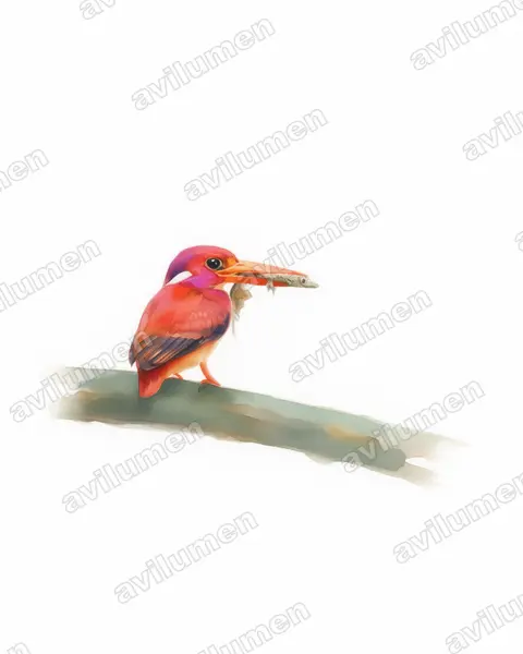 Ilustración en Acuarela: Ceyx melanurus (Martín pigmeo filipino)