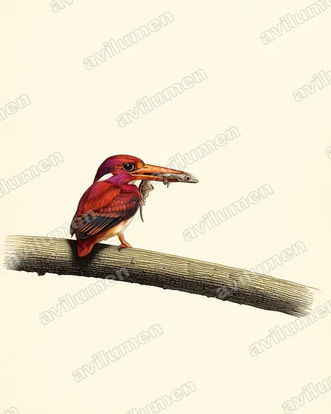 Ilustración en Lámina antigua: Ceyx melanurus (Martín pigmeo filipino)