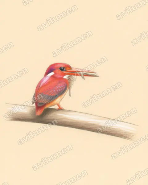 Ilustración en Lápiz de color: Ceyx melanurus (Martín pigmeo filipino)