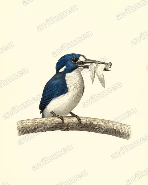 Illustration im Stil Historische Tafel: Mangrovezwergfischer (Ceyx pusillus)