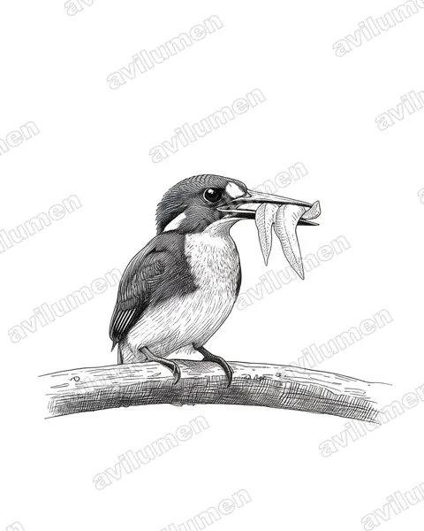 Illustration im Stil Tusche: Mangrovezwergfischer (Ceyx pusillus)