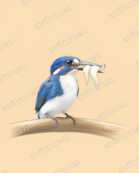 Illustration im Stil Buntstift: Mangrovezwergfischer (Ceyx pusillus)