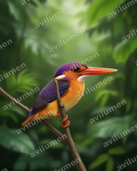 Illustration Réaliste : Ceyx rufidorsa (Martin-pêcheur à dos roux)