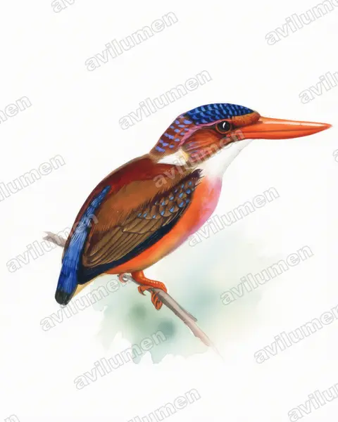 Illustration Aquarelle : Ceyx sangirensis (Sangihe dwarf kingfisher)