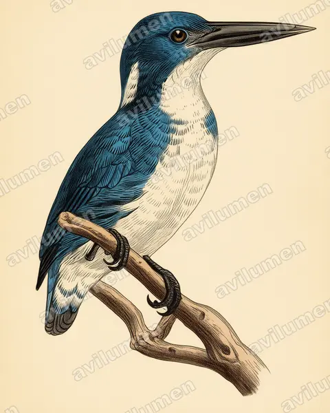 Ilustración en Lámina antigua: Ceyx websteri (Martín pescador de las Bismarck)