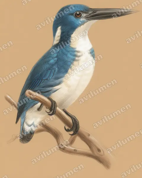 Ilustración en Lápiz de color: Ceyx websteri (Martín pescador de las Bismarck)