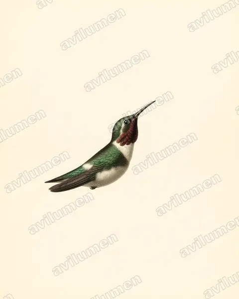 Vintage plate illustration: Chaetocercus berlepschi (Esmeraldas woodstar)