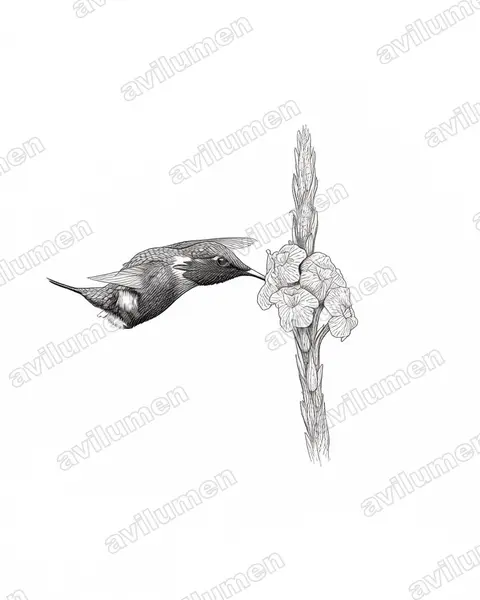 Illustration Encre : Chaetocercus heliodor (Colibri héliodore)