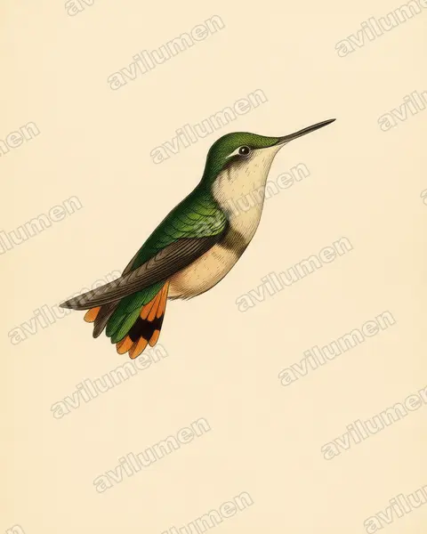 Ilustración en Lámina antigua: Chaetocercus jourdanii (Colibrí de Jourdan​)