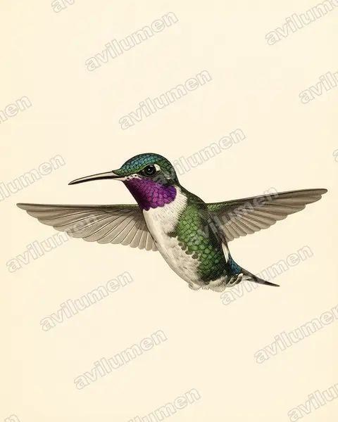 Vintage plate illustration: Chaetocercus mulsant (White-bellied woodstar)