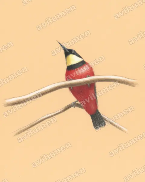 Buff-throated Sunbird（Chalcomitra adelberti）的彩色铅笔插画