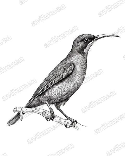 Amethyst Sunbird（Chalcomitra amethystina）的钢笔墨线插画