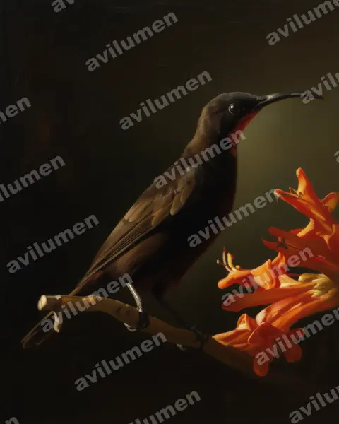 Amethyst Sunbird（Chalcomitra amethystina）的油画插画