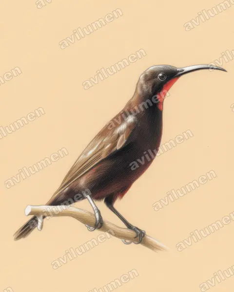 Amethyst Sunbird（Chalcomitra amethystina）的彩色铅笔插画