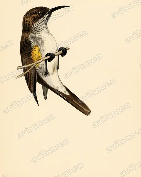 Illustration im Stil Historische Tafel: Socotra Sunbird (Chalcomitra balfouri)