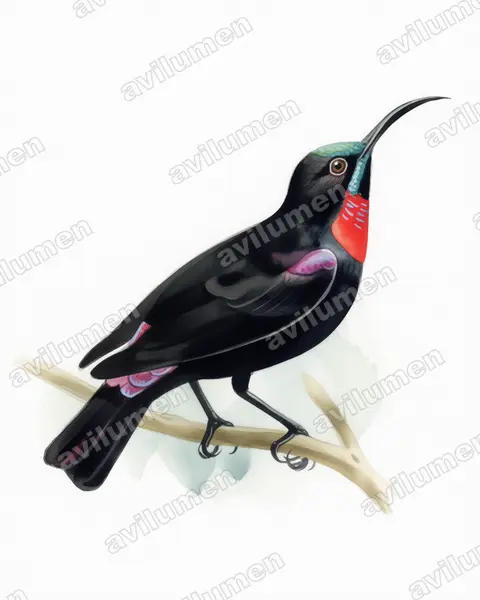 Watercolor illustration: Chalcomitra hunteri (Hunter's Sunbird)