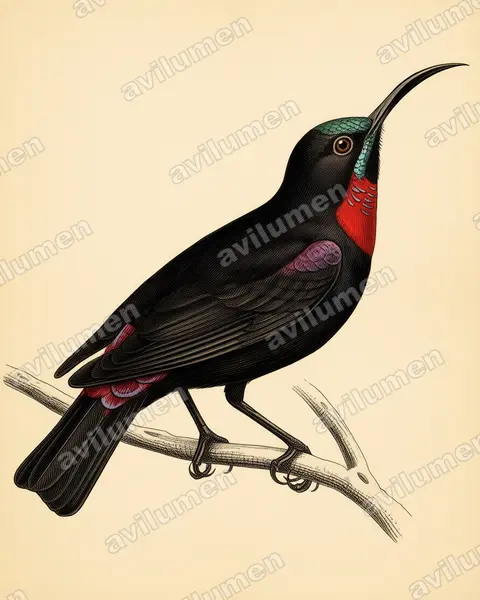 Vintage plate illustration: Chalcomitra hunteri (Hunter's Sunbird)