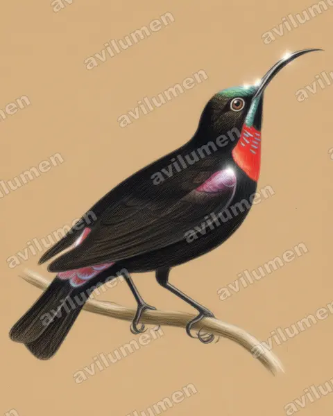 Colored pencil illustration: Chalcomitra hunteri (Hunter's Sunbird)