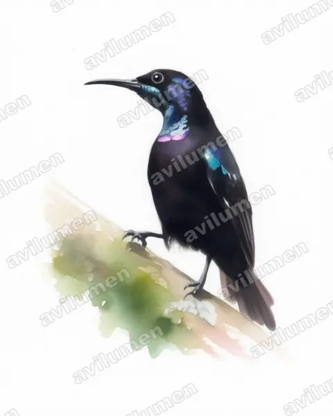 Illustration Aquarelle : Chalcomitra rubescens (Souïmanga à gorge verte)