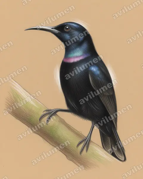 Illustration Crayon de couleur : Chalcomitra rubescens (Souïmanga à gorge verte)
