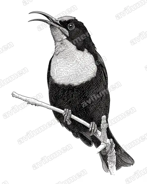 Scarlet-chested Sunbird（Chalcomitra senegalensis）的钢笔墨线插画