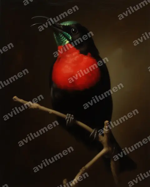 Scarlet-chested Sunbird（Chalcomitra senegalensis）的油画插画