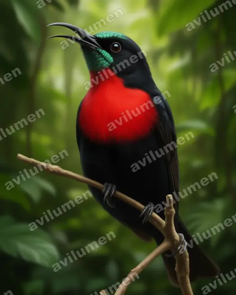 Scarlet-chested Sunbird（Chalcomitra senegalensis）的写实插画