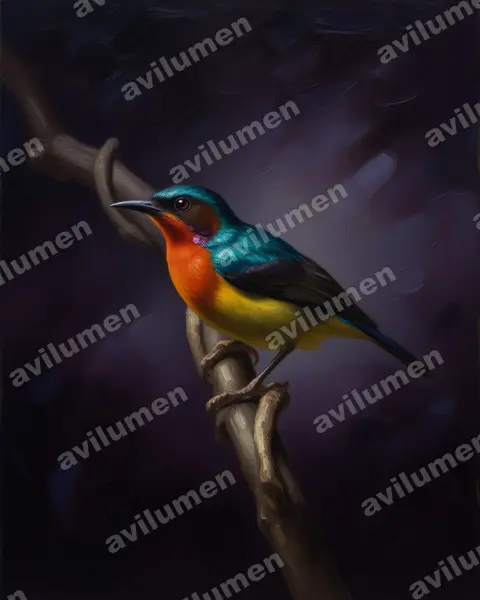 Ilustración en Óleo: Chalcoparia singalensis (Suimanga Carirrubí)