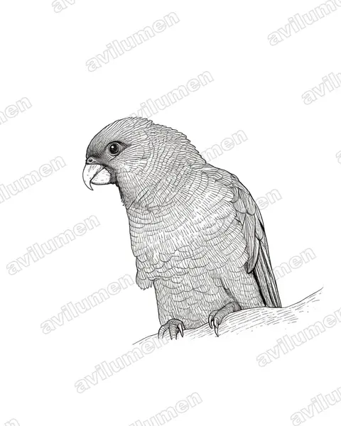 Cardinal Lory（Chalcopsitta cardinalis）的钢笔墨线插画