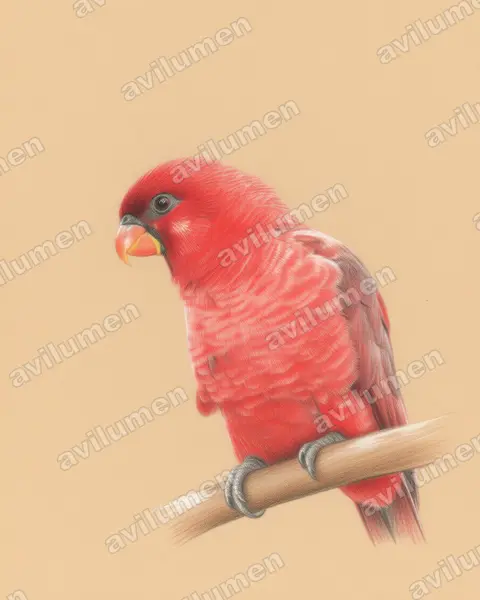 Cardinal Lory（Chalcopsitta cardinalis）的彩色铅笔插画