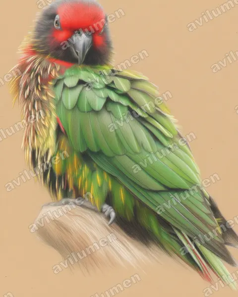 Illustration Crayon de couleur : Chalcopsitta scintillata (Lori flamméché)