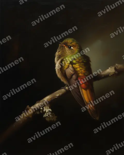Ilustración en Óleo: Chalcostigma heteropogon (Colibrí picoespina)