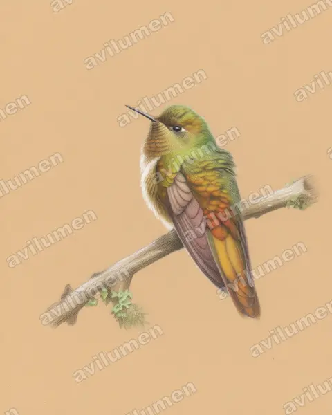 Ilustración en Lápiz de color: Chalcostigma heteropogon (Colibrí picoespina)