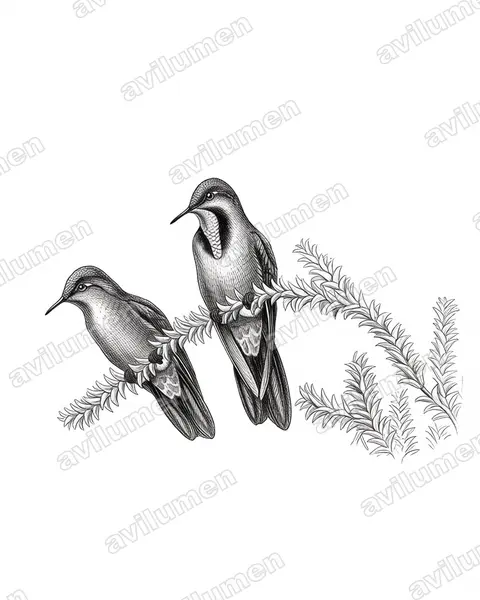 Illustration im Stil Tusche: Braunglanzschwänzchen (Chalcostigma olivaceum)