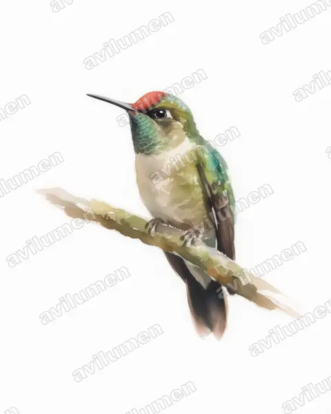 Watercolor illustration: Chalcostigma ruficeps (Rufous-capped thornbill)
