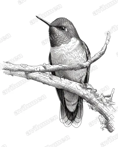 Ink illustration: Chalcostigma ruficeps (Rufous-capped thornbill)